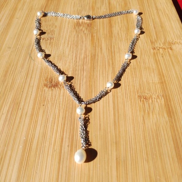 Honora 925 Sterling Silver White Freshwater Pearl Lariat Style Necklace - Picture 4 of 5